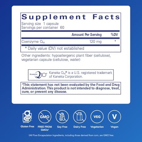 Pure Encapsulations CoQ10 120 mg - Coenzyme Q10 Supplement for Heart Health, Energy, Antioxidants, Brain & Memory Health - Cellular Health, Cognition & Cardiovascular Support* - 120 Capsules | Coenzyme Q10 Supplement for Heart Health, Energy, Antioxidant…