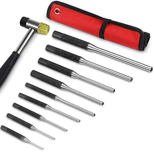 Roll Pin Punch Set with Storage Pouch, 9 Piece Steel Removal Tool Kit for Jewelry