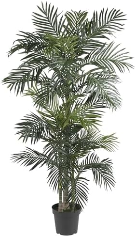 Nearly Natural 6.5 ft Artificial Golden Cane Palm Tree with Nursery Pot | Lifelike Silk Indoor Palm, Three Textured Trunks, Flexible Fronds, Low-Maintenance