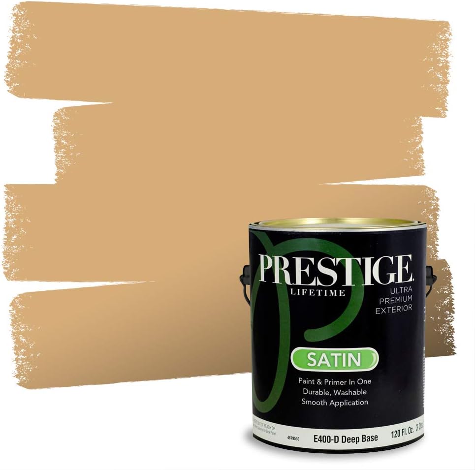 PRESTIGE Paints Exterior Paint and Primer In One, 1-Gallon, Satin, Comparable Match of Sherwin Williams* Cachet Cream*