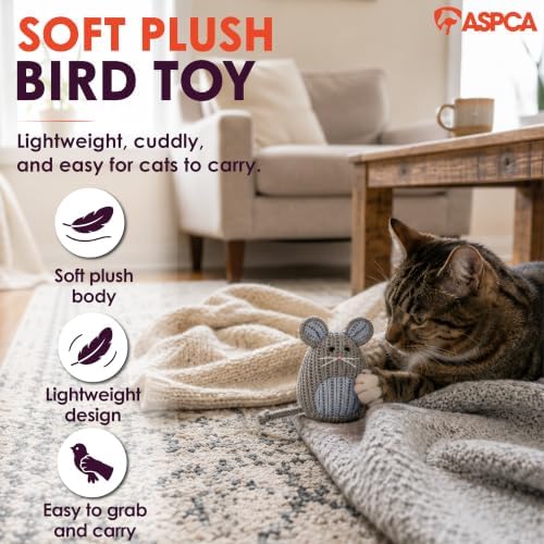 ASPCA Chirping Bird Cat Toy – Catnip-Infused Plush Bird Toy with Realistic Sound, Interactive Cat Toy for Indoor Cats, Encourages Pouncing, Batting & Natural Hunting Play