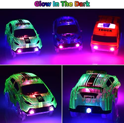Tracks Cars Only Replacement, Flex Track Race Cars Glow in the Dark with 5 Flashing LED Lights