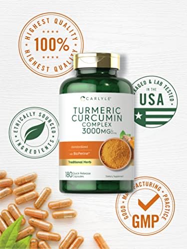 Carlyle Turmeric Curcumin Supplement | 180 Capsules | with Black Pepper