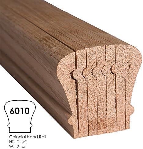 Red Oak 6010-8E 2-1/4 inch Width x 2-3/8 inch Tall Traditional Style Straight Wood Handrail for Stair Remodeling 8 feet Long
