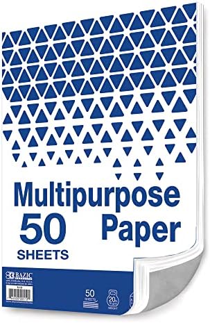 BAZIC Products White Multipurpose Paper, 8.5 x 11 in, 50 Sheets | 20 lb (75 gsm), 100% recycled, laser and inkjet compatible