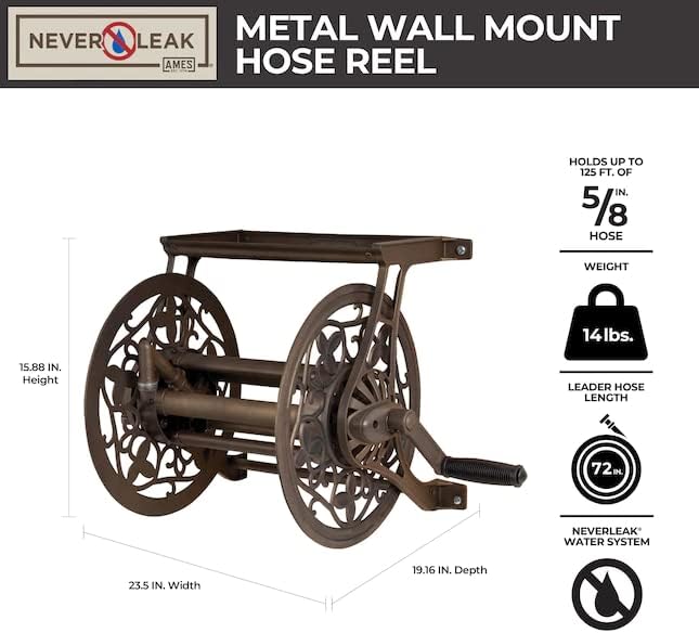 AMES 2398110 NeverLeak Decorative Wall Mount Hose Reel, Brown