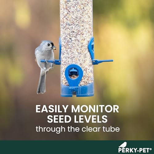 Perky-Pet Navy 2-in-1 Tube Bird Feeder for Outdoors, 4 Port Tube Bird Feeder