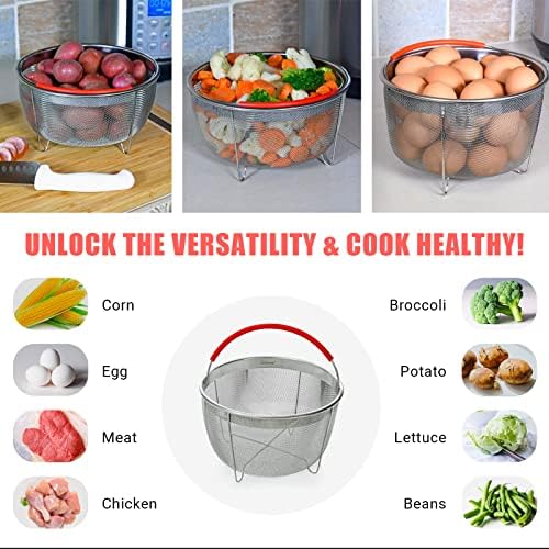 Salbree Steamer Basket for 6qt Instant Pot and Many Other Pressure Cookers | Stainless steel strainer insert with silicone handle fits the 6qt Instant Pot and most air fryers. Comes in 3 different sizes