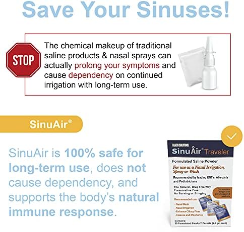 SinuAir Traveler Saline Packets - Sodium Chloride with Potassium & Calcium, Salt Solution Powder Refill Packs for Nasal Irrigation Machine