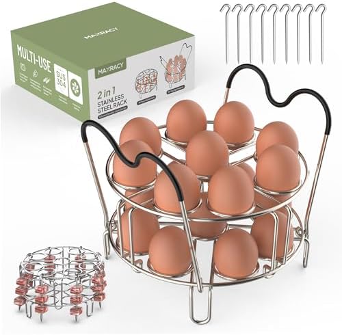 Stackable Egg Steamer Rack Holds 18 Eggs with Handles, Stainless Steel Instant Pot Trivet Fits 6qt/8qt Pressure Cooker