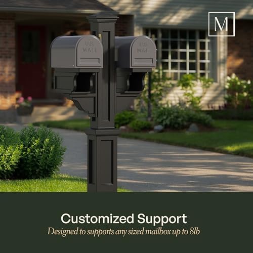 Mayne Rockport Mailbox Post with Newspaper Holder for 2 Mailboxes, White | Holds 2 post-mount mailboxes, Weather & fade resistant, All season, 15-year warranty