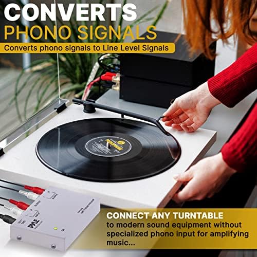 Pyle Ultra Compact Phono Preamp - Mini Turntable Preamp for Audio - Guitar