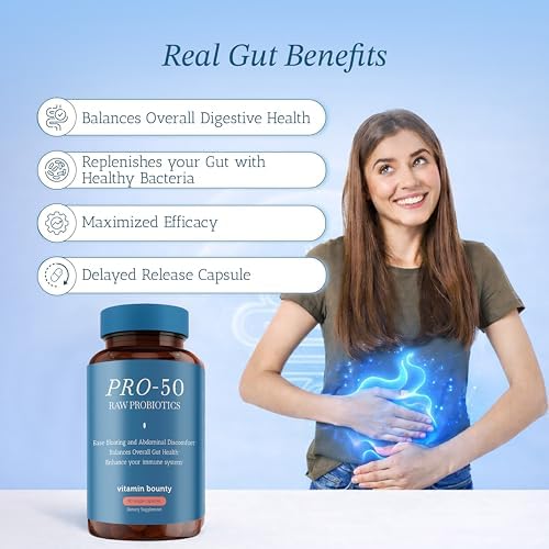 Vitamin Bounty Pro-50 Probiotic 50 Billion CFU - 13 Strain Supplement for Men & Women + Prebiotics - Digestive Health & Gut Support - Lactobacillus & Bifidobacterium - Delayed Release Capsules, 2 Pack