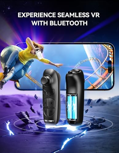 TECKNET VR Headset for Phone with Bluetooth Controller, 4.7-7.2" VR Headsets with HD 110°FOV Anti-Blue Light Lenses & Adjustable Gears, 3D VR Headset for Kids Compatible iPhone Samsung Android