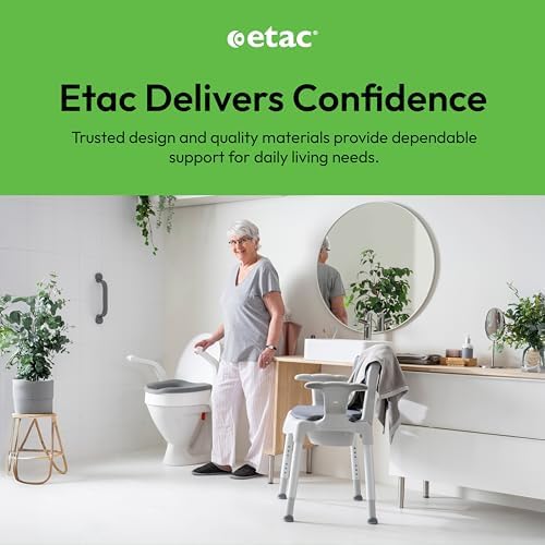 Etac Swift Commode – 3-in-1 Multi-Purpose Chair: Use as a Bedside Commode, Shower Chair & Toilet Seat Raiser – Height Adjustable, Lightweight