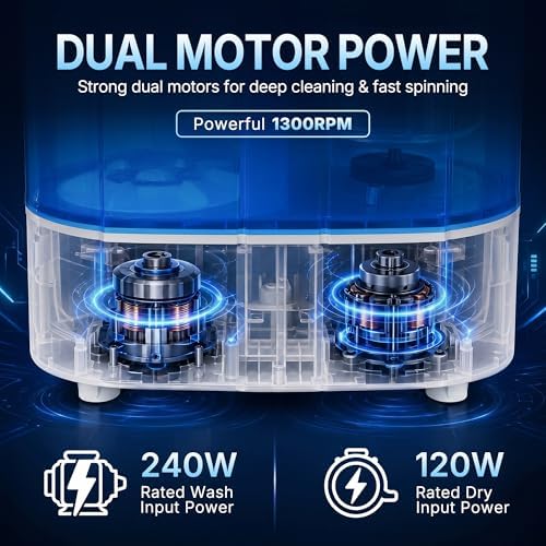 SUPER DEAL Small Portable Washing Machine 9.9lb Mini Compact Washer Twin Tub Laundry Machine Top Load Spinning and Washing Combo 6.57 FT Inlet