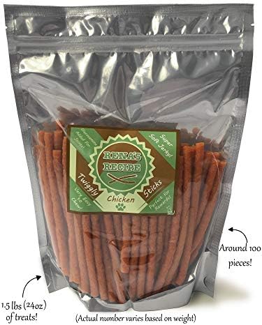 Rena's Recipe Twiggly Chicken Sticks Dog Treats, 24 oz, Approx. 100 Pieces | Rawhide-Free Soft Chicken Jerky Sticks with Glucosamine