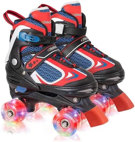 Nattork Kids Roller Skates for Boys Girls Kids, 4 Sizes Adjustable Quad Skates with All Light up Wheels - Birthday Gift for Indoor Outdoor Sports