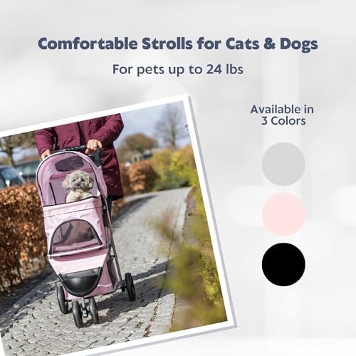 TRIXIE Foldable Pet Stroller for Cats and Dogs, Pet Carrier Strolling Cart with Weather Cover, Storage Basket, Cup Holder, Black | Lightweight, Compact and Portable, Easy to Travel