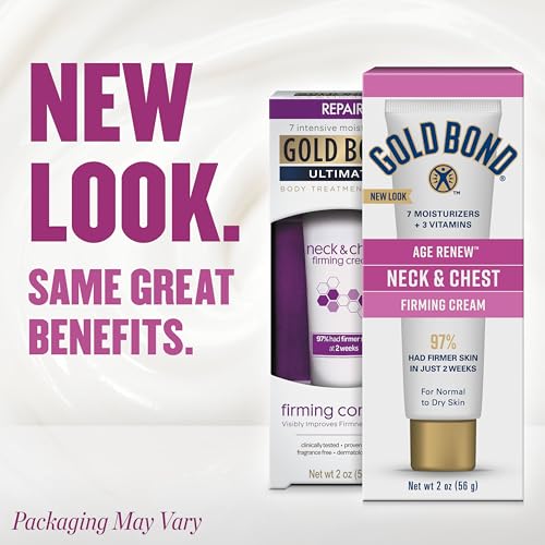 Gold Bond Age Renew Neck & Chest Firming Age Renew Cream, 2 oz | Firmer-looking skin, hyaluronic acid neck firming cream, improves elasticity and texture, dermatologist and clinically tested