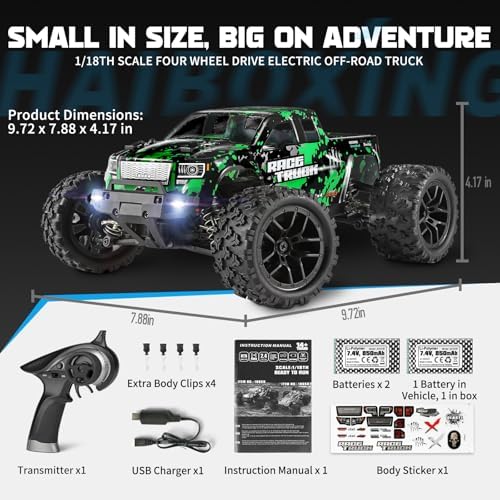 HAIBOXING 18859 1:18 Scale All Terrain RC Car, Hobby 4WD Remote Control Car | 2.4GHz Electric RC Vehicle 36 KPH High Speed 4X4 Waterproof Off-Road RC Truck with Two Rechargeable Batteries for RC Driving