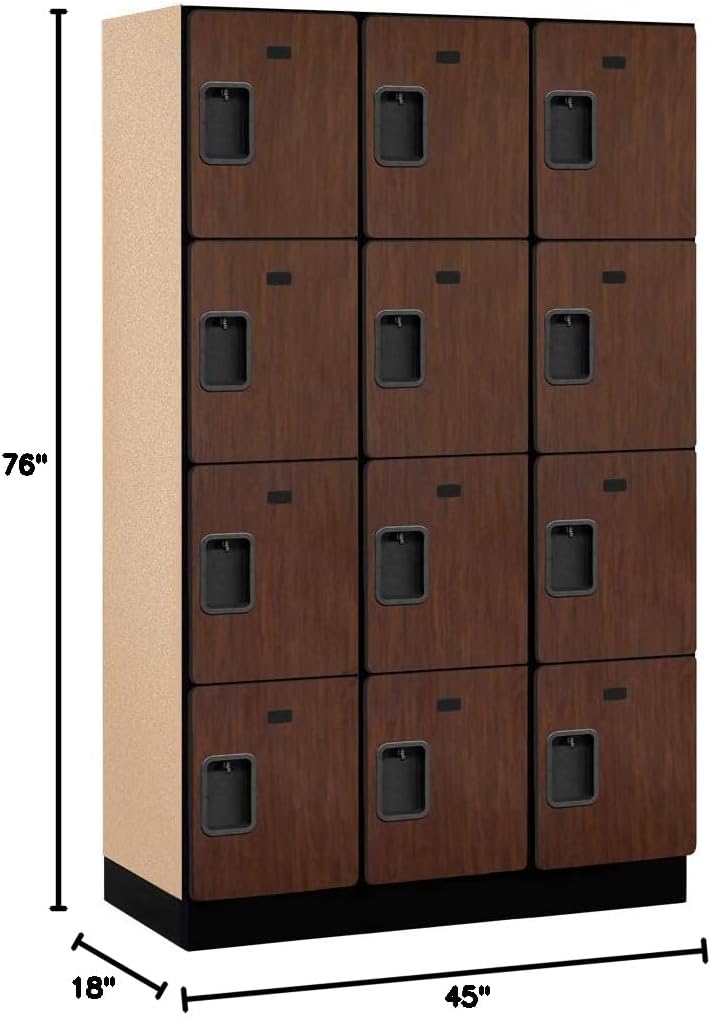 Salsbury Industries 4-Tier Extra Wide Designer Wood Locker with Three Wide Storage Units, 6-Feet High by 18-Inch Deep, Mahogany