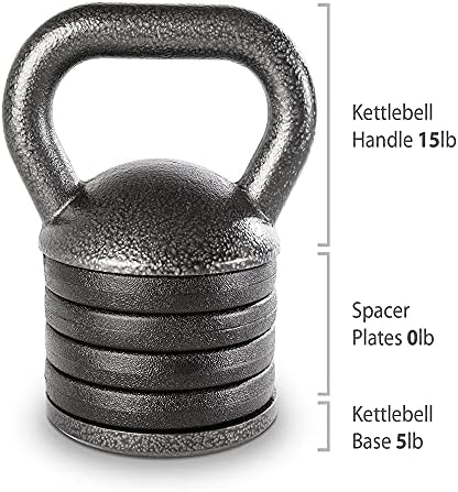 Apex 20lb Adjustable Cast Iron Kettlebell Handle, Compatible with 1” Weight Plates, Up to 50lb Load Capacity for Strength Training, Weightlifting