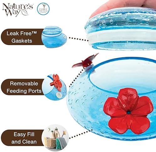 Nature's Way Bird Products MHF4 Hand Blown Garden Top Fill Hummingbird Feeder, 16 oz Capacity, Red