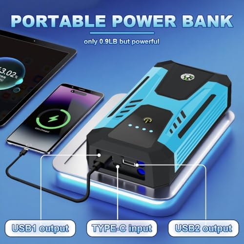 12v Jump Starter for 10.0L Gas/8.0L Diesel, 6000A Peak Car Battery Jumper Starter Portable