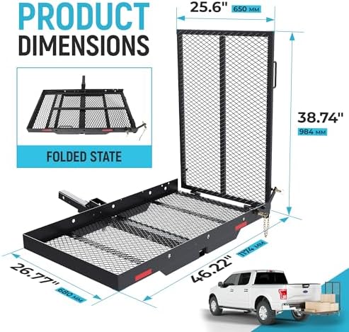ECOTRIC 46.2 X 26.8 X 38.7 Inch Hitch Cargo Carrier W/Ramp Foldable 500 Lbs