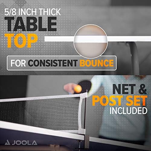 JOOLA Indoor 15mm Ping Pong Table with Quick Clamp Ping Pong Net Set - Single Player Playback Mode - Regulation Size Table Tennis Table - Compact