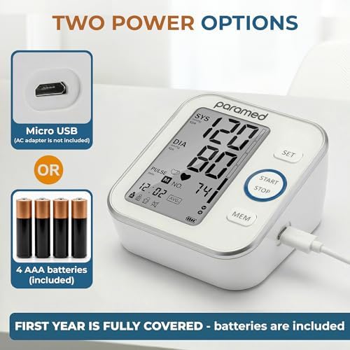 Paramed Blood Pressure Monitor - Bp Machine - Automatic Upper Arm Blood Pressure Cuff 8.7-16.5 inches - Large LCD Display 120 Sets Memory - Device