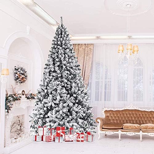 ReunionG 7.5FT Snow Christmas Tree, Artificial Flocked Hinged Pine Tree, Holiday Decoration Tree with Premium PVC Needles and Solid Metal Stand