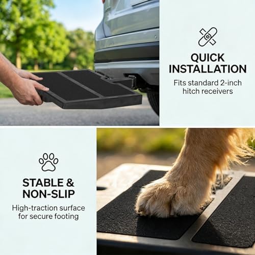 Pet Hitch Step for 2 Inch Trailer Receiver | Dog Hitch Step Help Dogs Get in & Out of Car SUV, Hitch Step for Dog Supports 200lbs