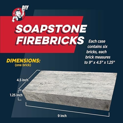Rutland Fire Bricks, Properly Cured High Temperature FireBrick, USA-Made Residential Fire Clay Replacement for Wood Stove, Fireplace, & Pizza Oven, Size 9" x 4.5" x 1.25", 6-Pack, Tan
