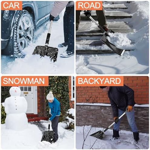 3-in-1 Portable Snow Shovel Kit with Ice Scraper and Snow Brush | Emergency Collapsible Design Snow Remover Set for Garden, Camping, Car