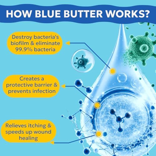 Blue Butter – Hot Spot Treatment for Dogs Cats | Dog Cat Wound Care | Skin Yeast Infections, Ringworm, Cuts, Rashes, First Aid Veterinary Strength Anti Itch Cream 4oz