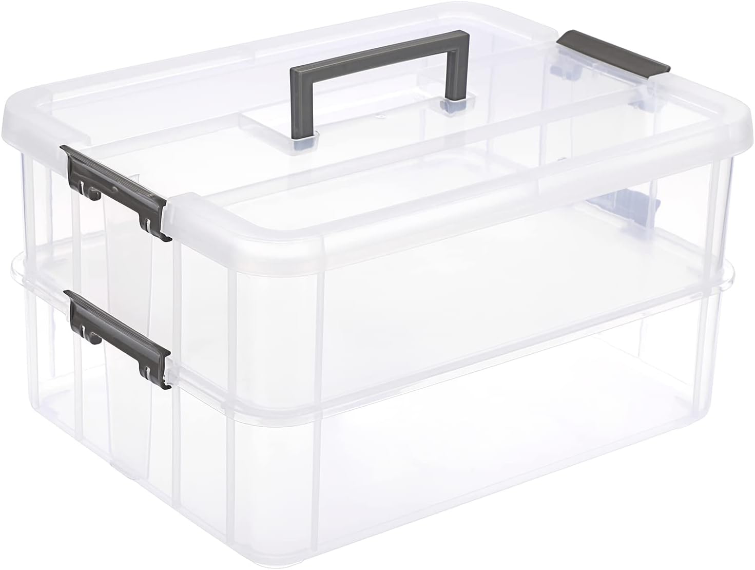 JUXYES 2-Tiers Plastic Stack Carry Storage Containers Box wih Handle Lids