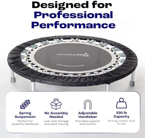 Maximus Pro Home Gym Rebounder Mini Trampoline 40'' + Handle Bar | Includes Workouts Online + DVD's | Adults Indoors | 150kg User Weight. Adult