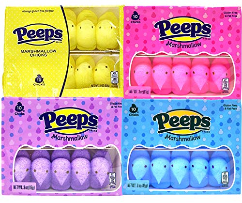 Peeps Marshmallow Candy, Chicks Variety Pack, 4 Packs, 40 Chickens Total, Multi-Colored