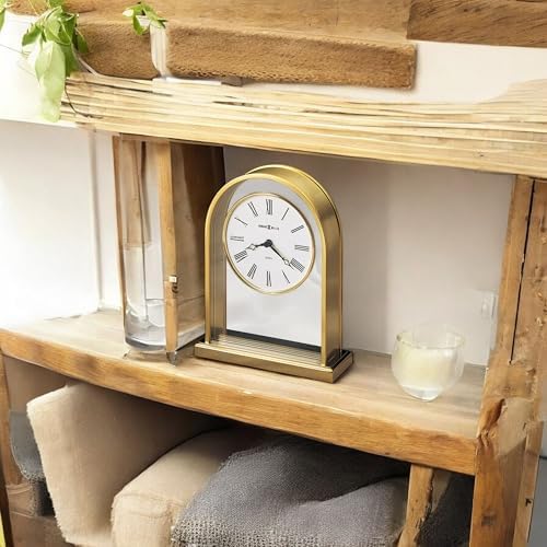 Howard Miller Reminisce Table Clock | Polished Brass Finish, Quartz Movement, Roman Numeral Analog Dial