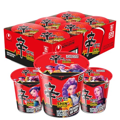 Nongshim Shin Ramyun Cup of Noodles, Spicy Signature Korean Instant Ramyun, Rich Beef Flavored Broth, Quick and Easy, Microwaveable Cup