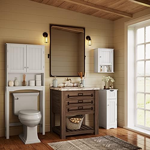 RiverRidge Ashland Slim Bathroom Storage Cabinet with Drawer, White | Inset Beadboard Panels, Narrow Medicine Cabinet, Linen Cabinet