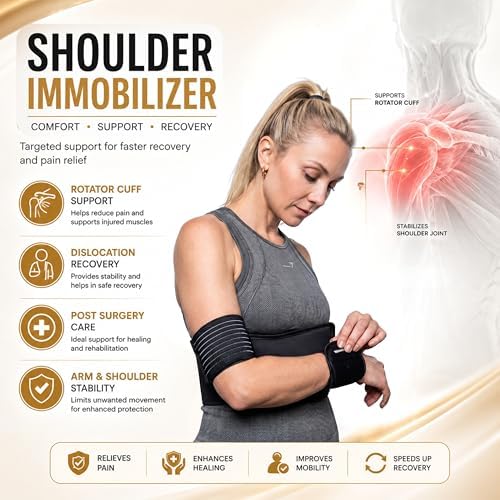 Wonder Care-Left Right Shoulder Immobilizer Arm Sling Elastic Brace for Clavicle Collar Bone Dislocation Subluxation Shoulder stabilizer Compression Brace After Rotator Cuff Surgery - Black-Size 4