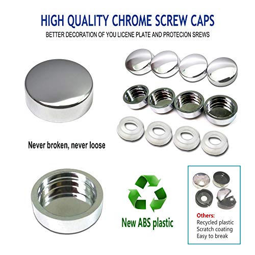 ZXFOOG Anti Theft License Plate Screws, Stainless Steel Bolts, Chrome Caps