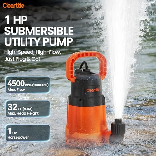 Submersible Utility Water Pump, 2400 GPH Portable Sump Pump with Copper Motor, Plug and Work for Pond, Garden Watering, Pool Transfer, Hot Tub Emptying