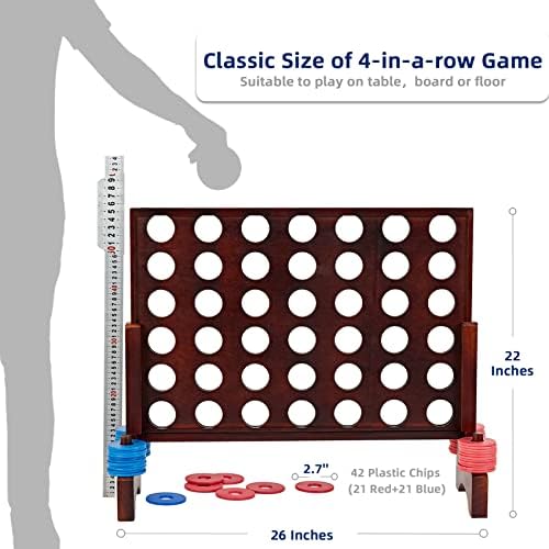Giant 4 in a Row Game, Wooden 2.8Ft Outdoor Yard Game for Family