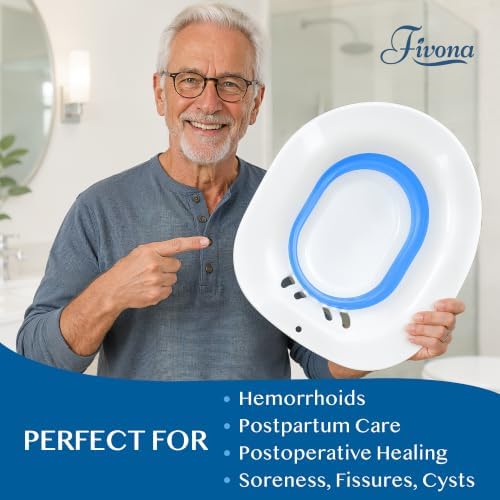 Fivona Sitz Bath for Toilet Seat Postpartum and Hemorrhoids Care - Yoni Steam Seat - Foldable Basin for Epsom Salt Soak - Portable Bidet BPA Free