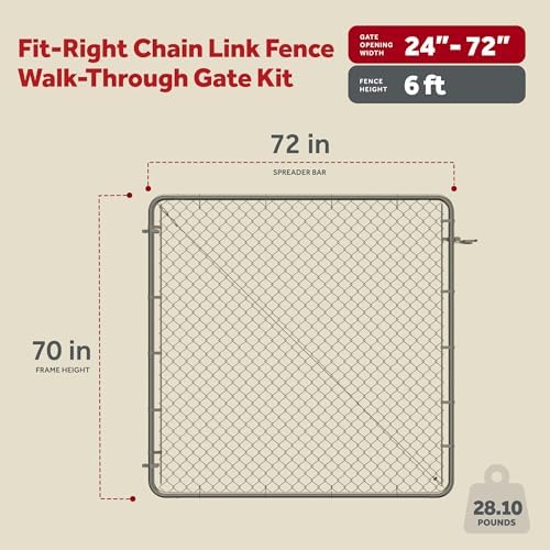 Adjust-A-Gate Chain Link Walk Gate Kit, Fits 24-72 in. Openings & Up to 4 ft., Round Corner Frame, Gray - Heavy-Duty Outdoor Reinforcement & Accessories for Gates and Fences