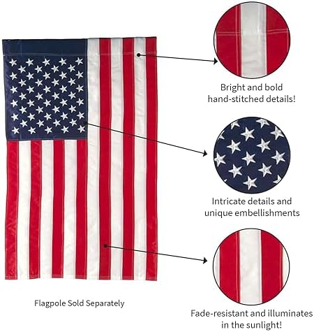 Evergreen American Flag 12x18 Double Sided | Patriotic House Flags For Outside Outdoor | Small American Flag Garden Size | Embroidered Stars and Stripes | USA Residential or Commercial